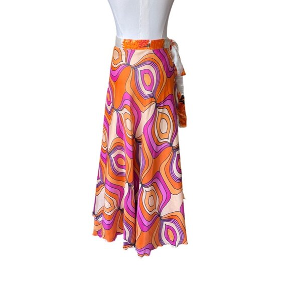 Kariza Boho Hippie Retro Wrap Satin Maxi Skirt One Size Reversible Groovy 70s - Picture 3 of 8